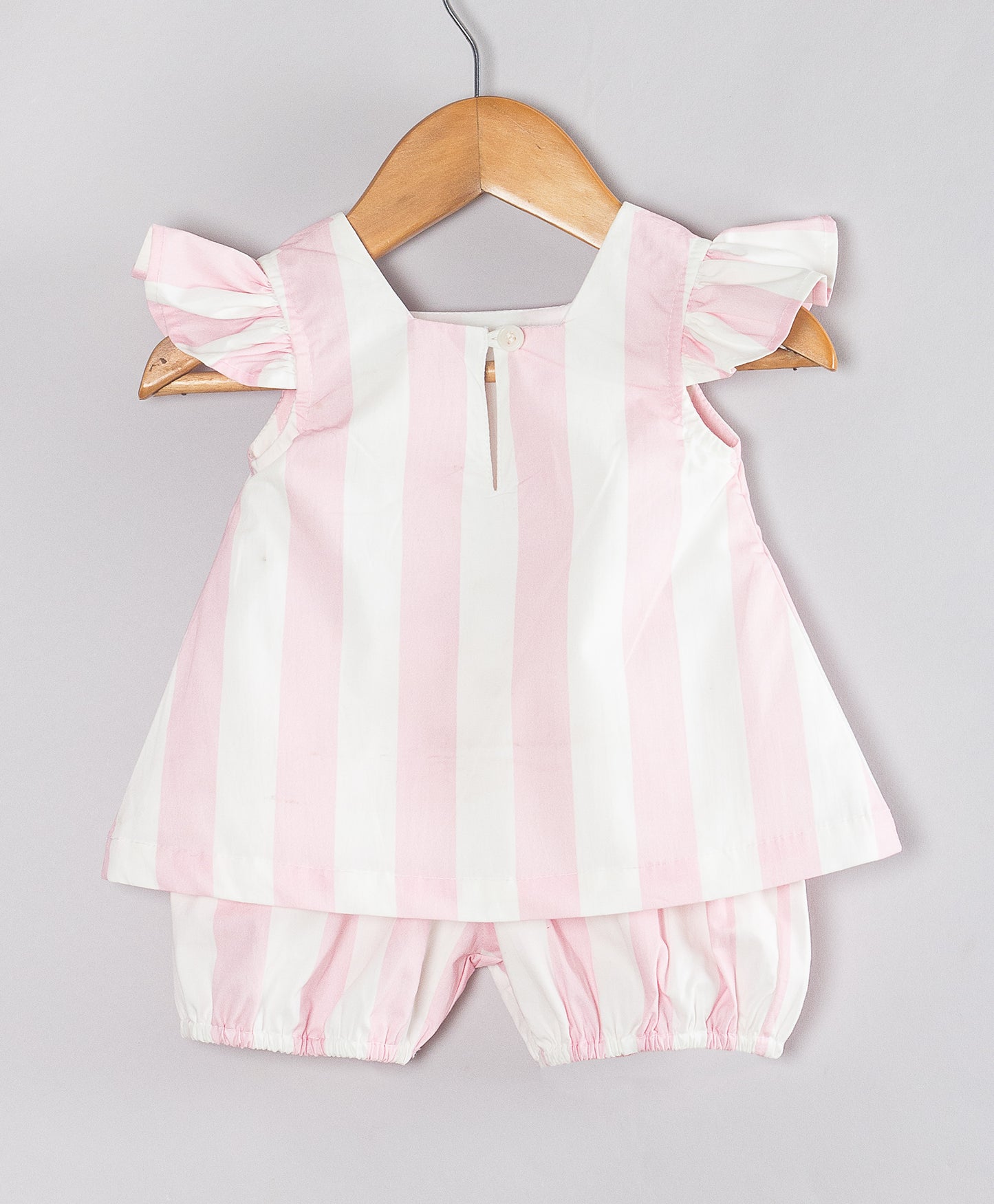 PINK STRIPE PRINT INFANT SHORTS SET WITH FAIRY PATCH