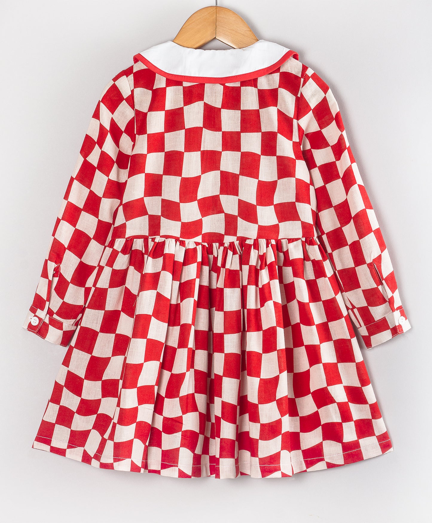 CHECK PRINT CHRISTMAS DRESS WITH EMBROIDERED COLLARS