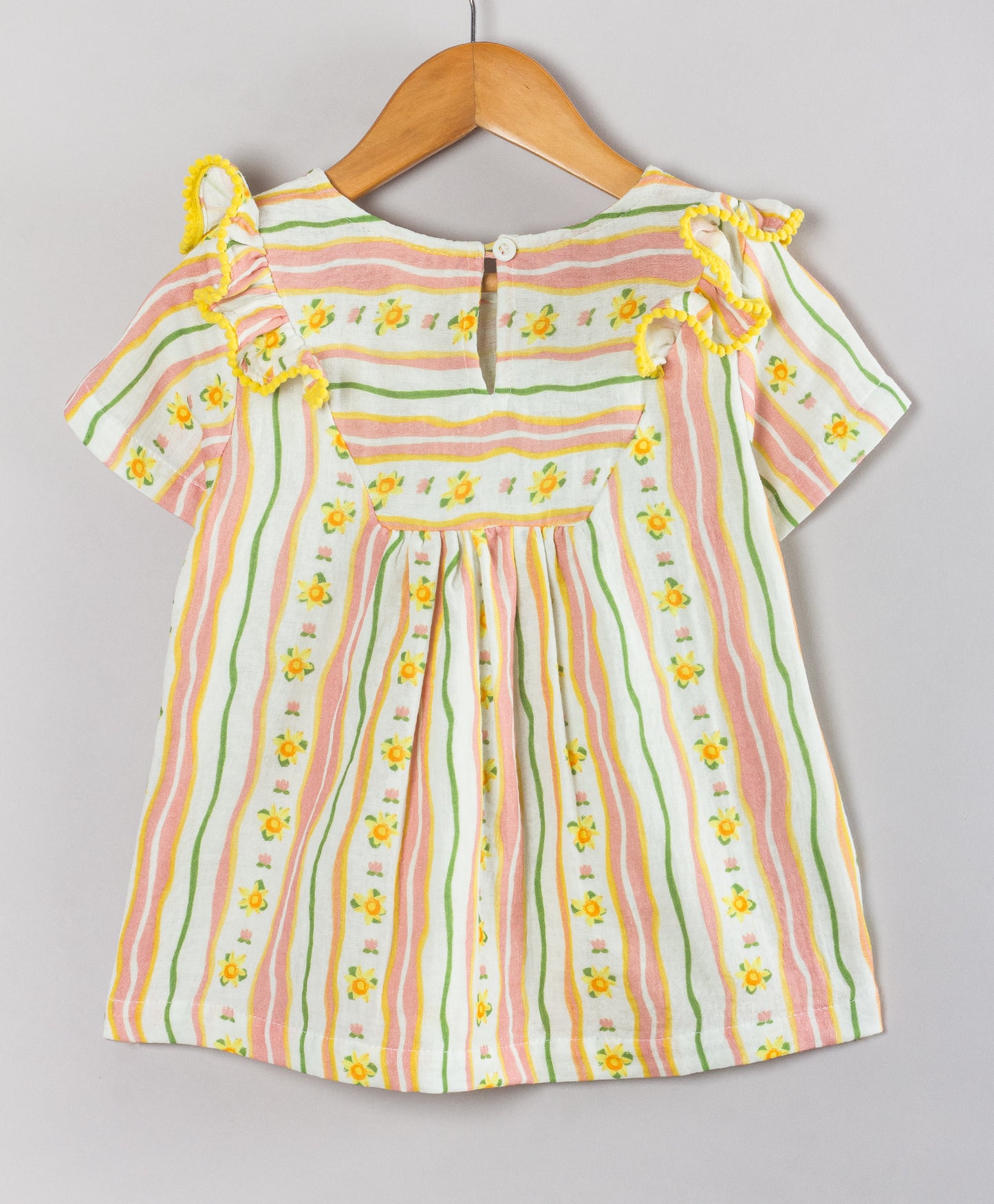 Striped & Floral Printed Frill Detailed Top - Yellow