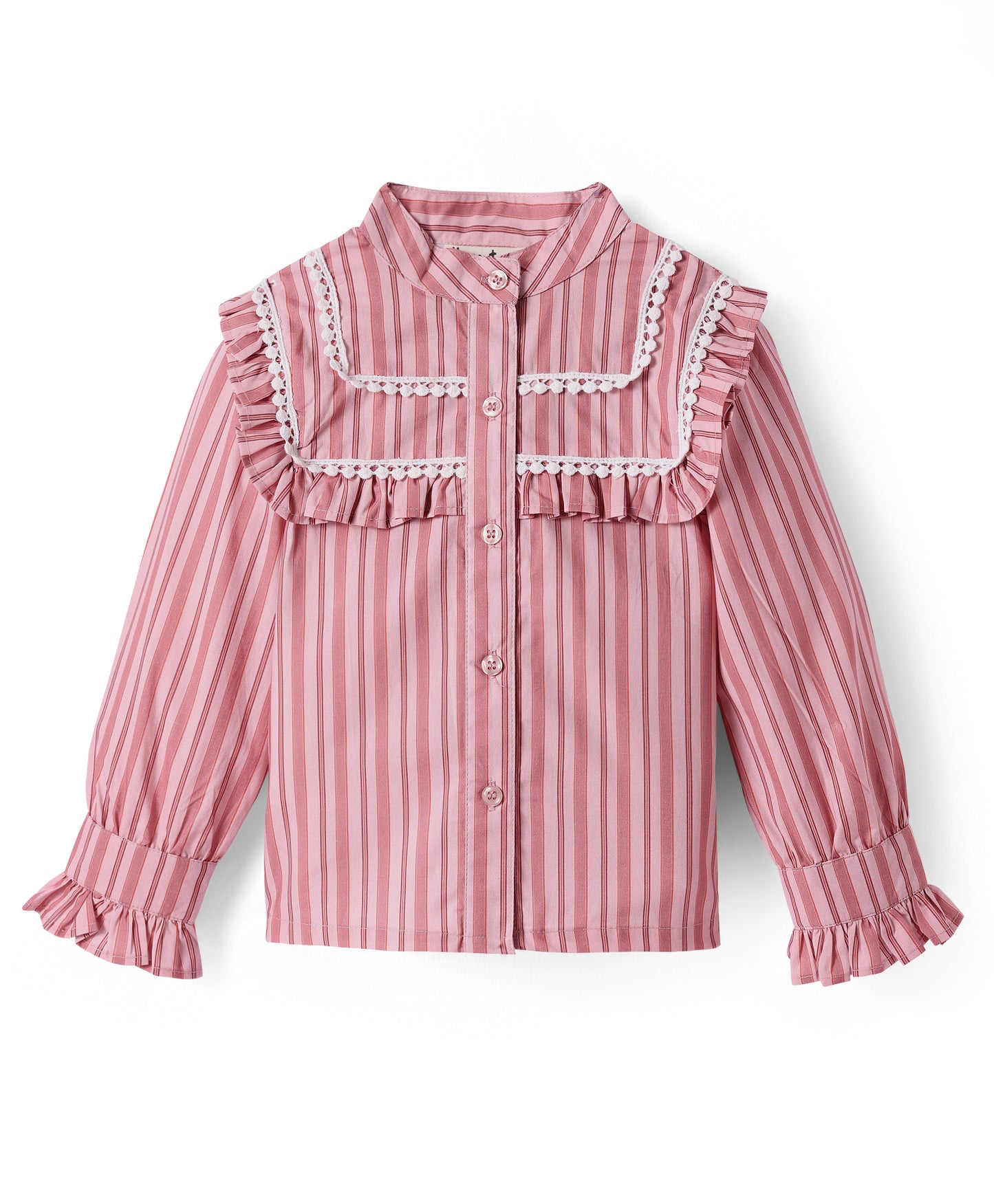 STRIPE PRINT PINK TOP WITH CONTRAST LACE DETAIL