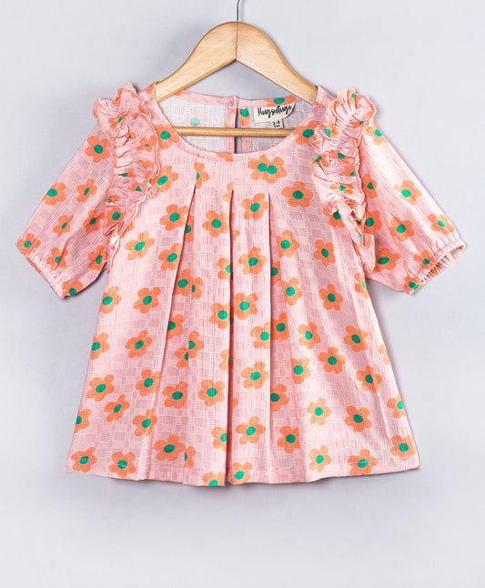 PASTEL PINK TOP WITH ORANGE FLOWERS TOP