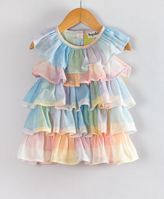 PASTEL CHECK PRINT FRILL INFANT DRESS