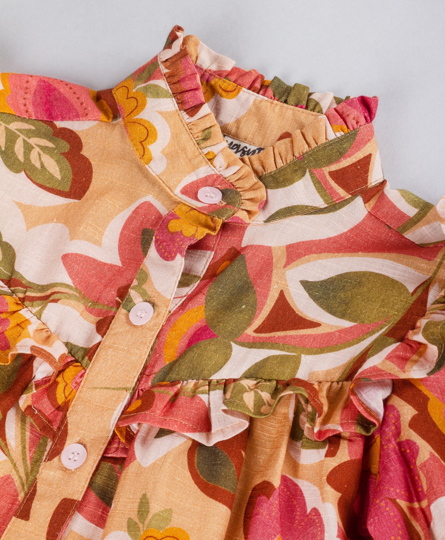Floral Printed Shirt Style Top - Mustard