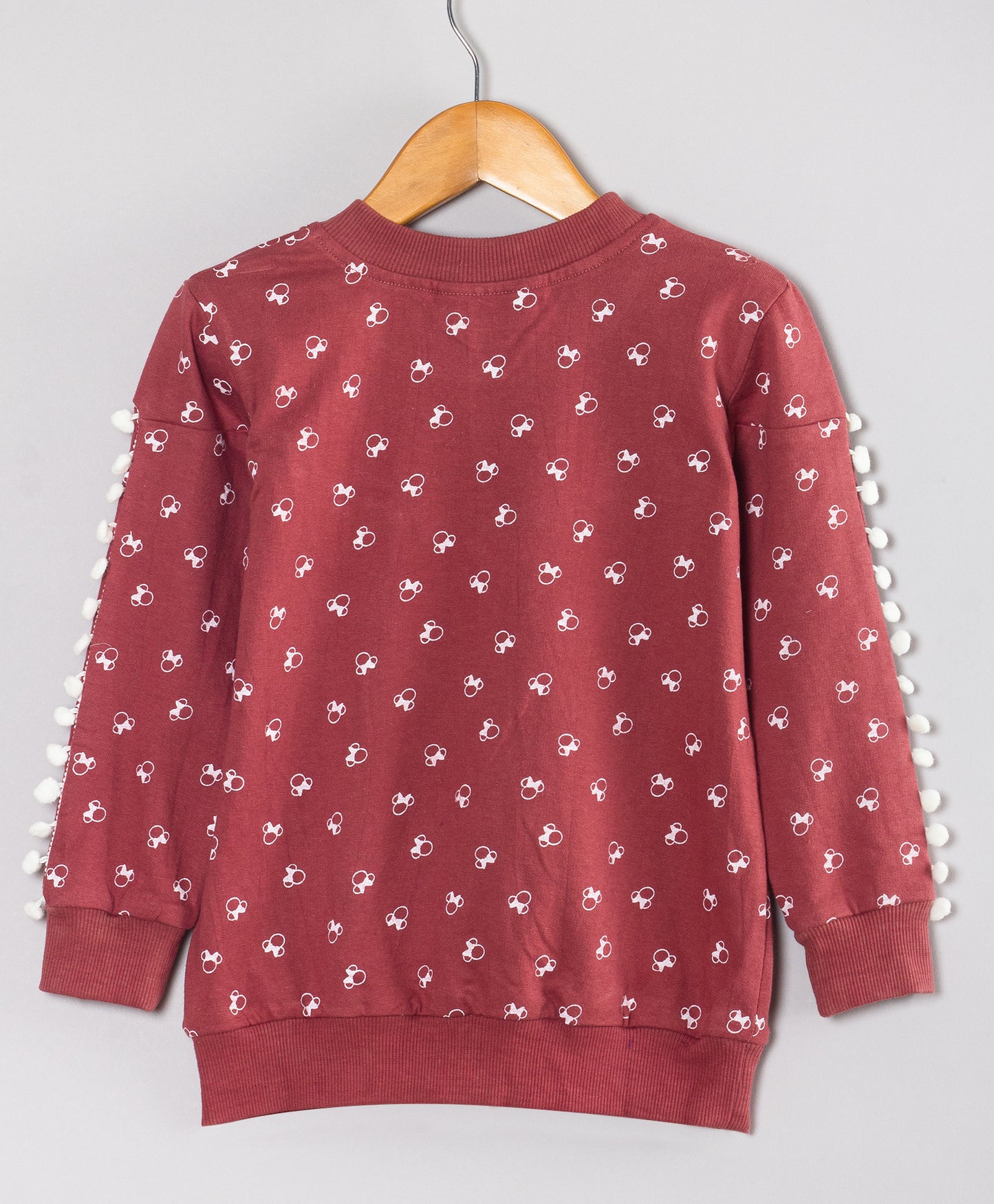 CARTOON PRINT WINTER TOP WITH POMP0OM LACE