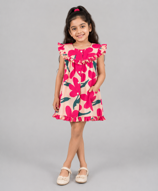 FUSCHIA PINBK BIG FLOWER PRINT DRESS