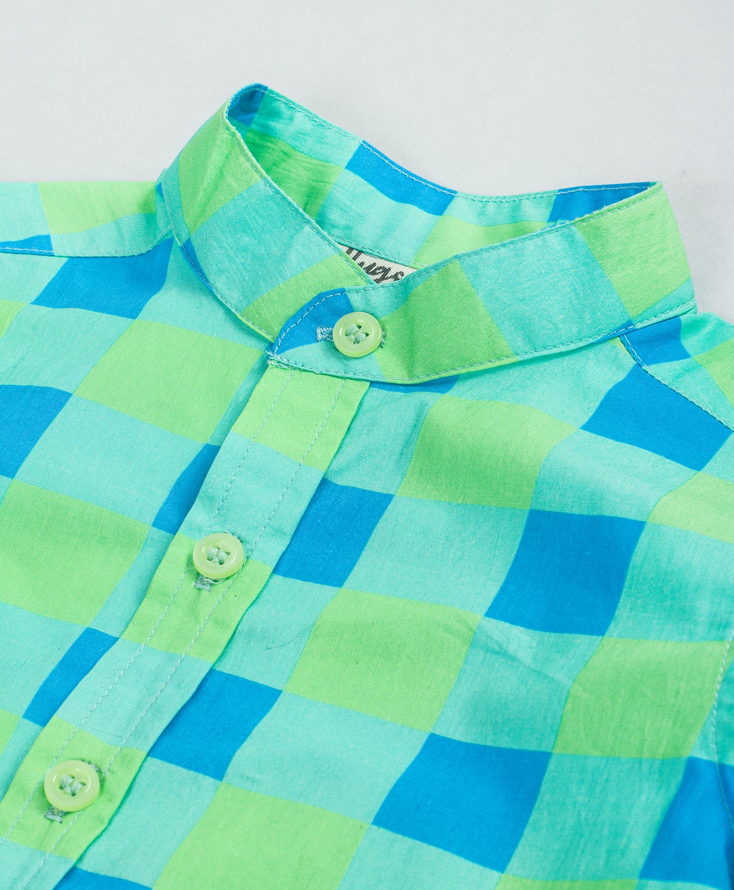 GREEN BLUE CONTRAST CHECK PRINT BOYS SHIRT
