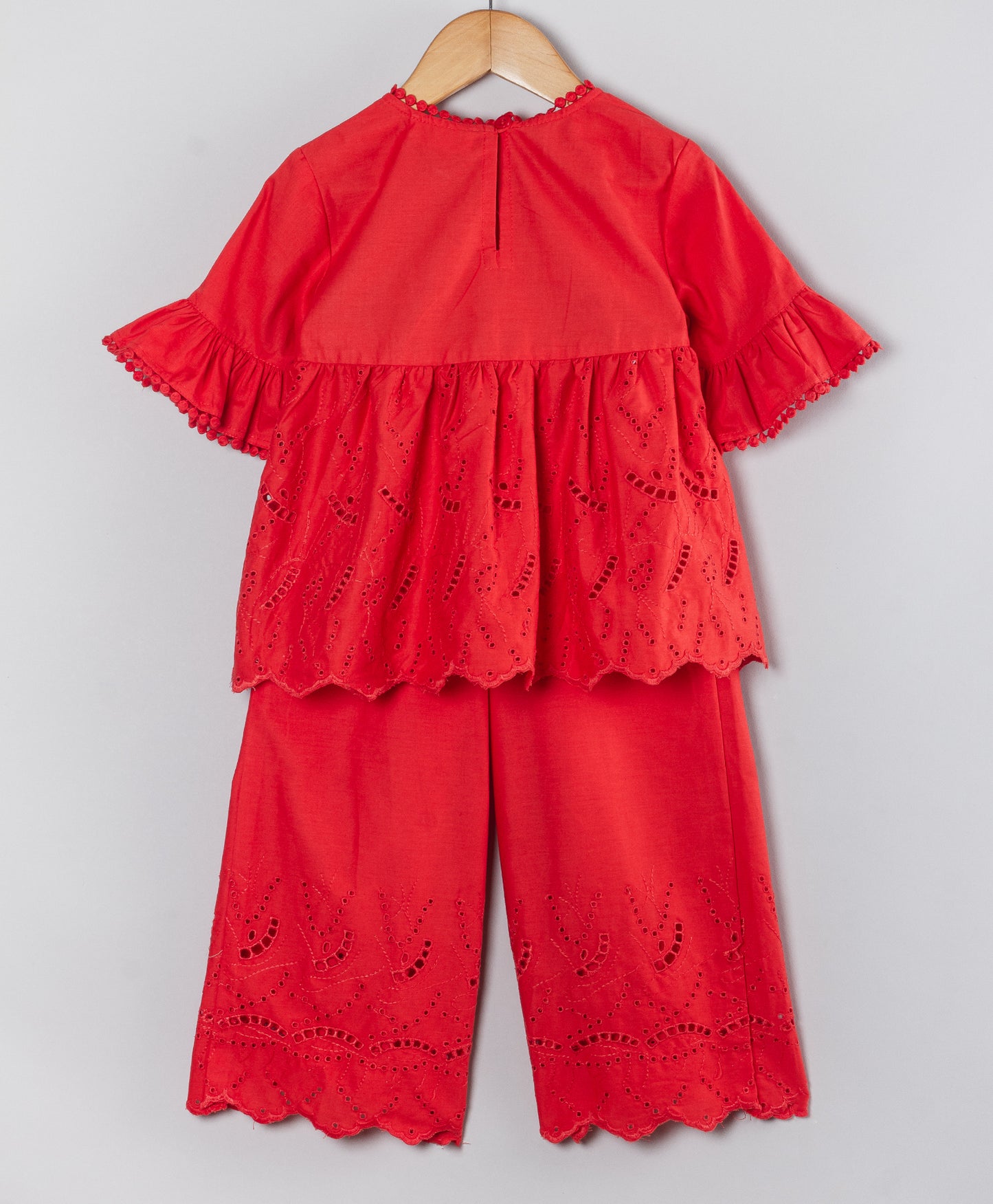 RED SCHIFFLI CO-ORD SET
