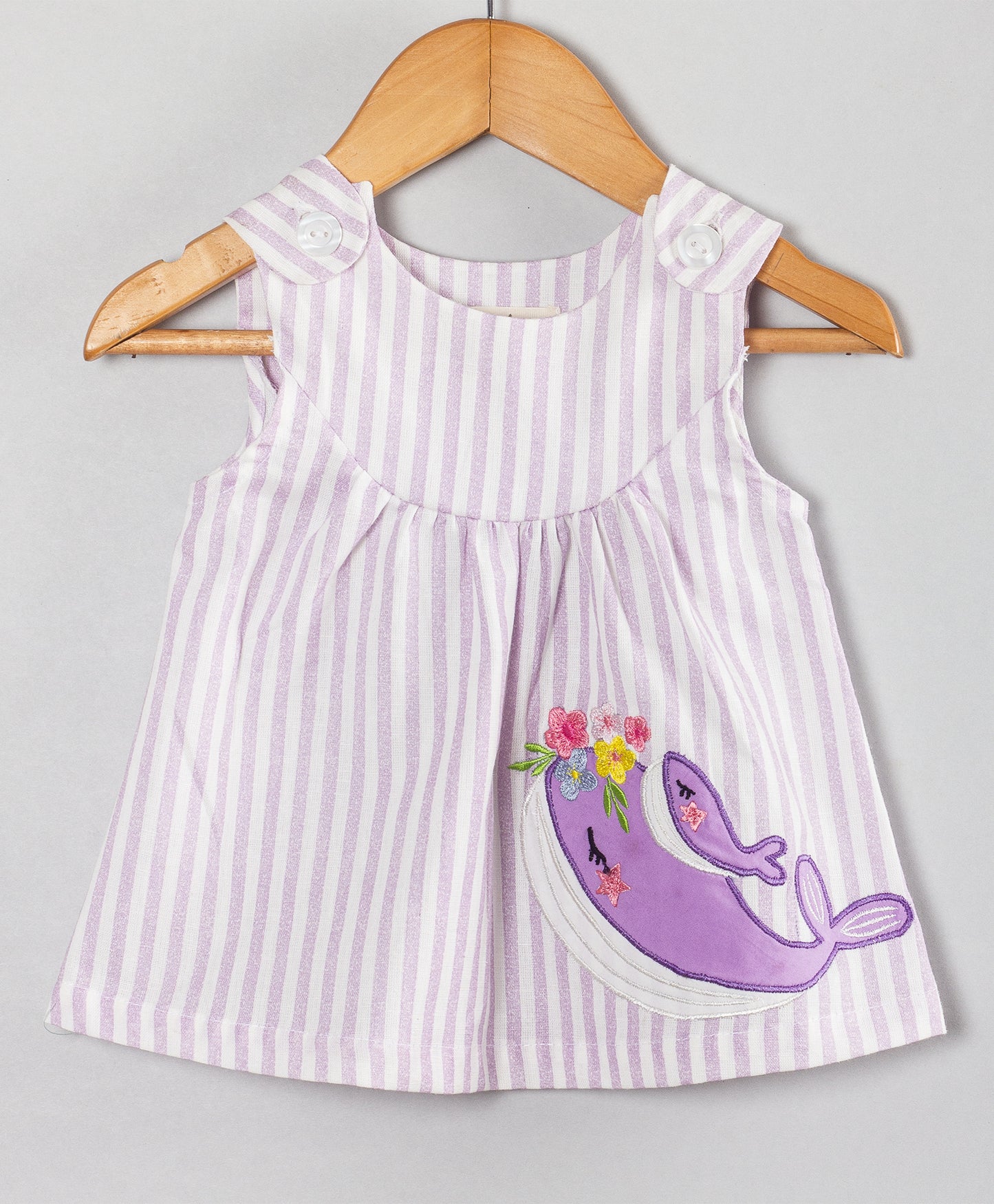 INFANT STRIPE PRINT TOP WITH DOLPHIN PATCHWORK AND SOLID BLOOMER SET