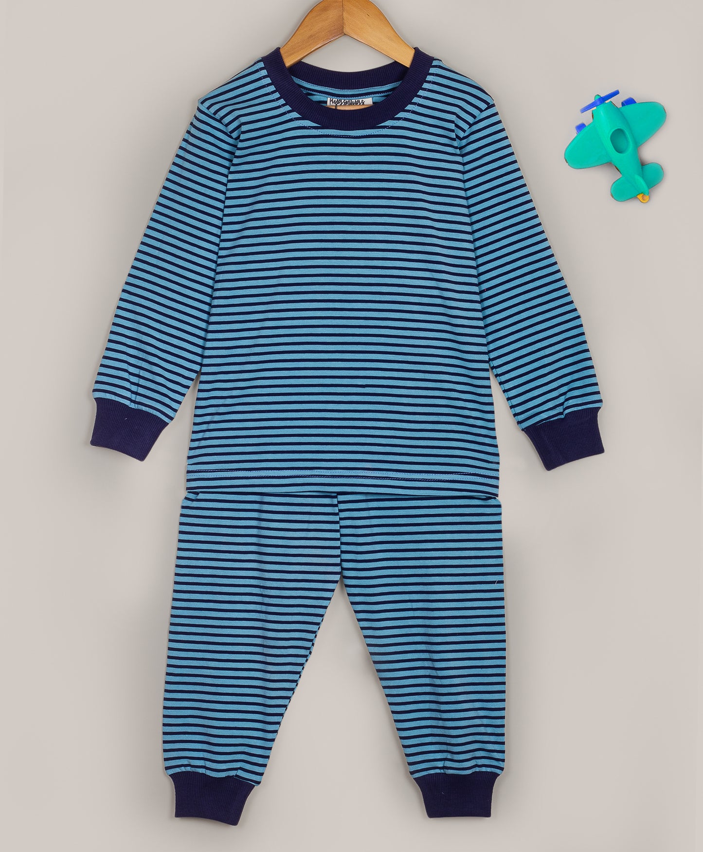 BLUE AND NAVY HORIZONTAL STRIPE PRINT JERSEY SLEEP SET