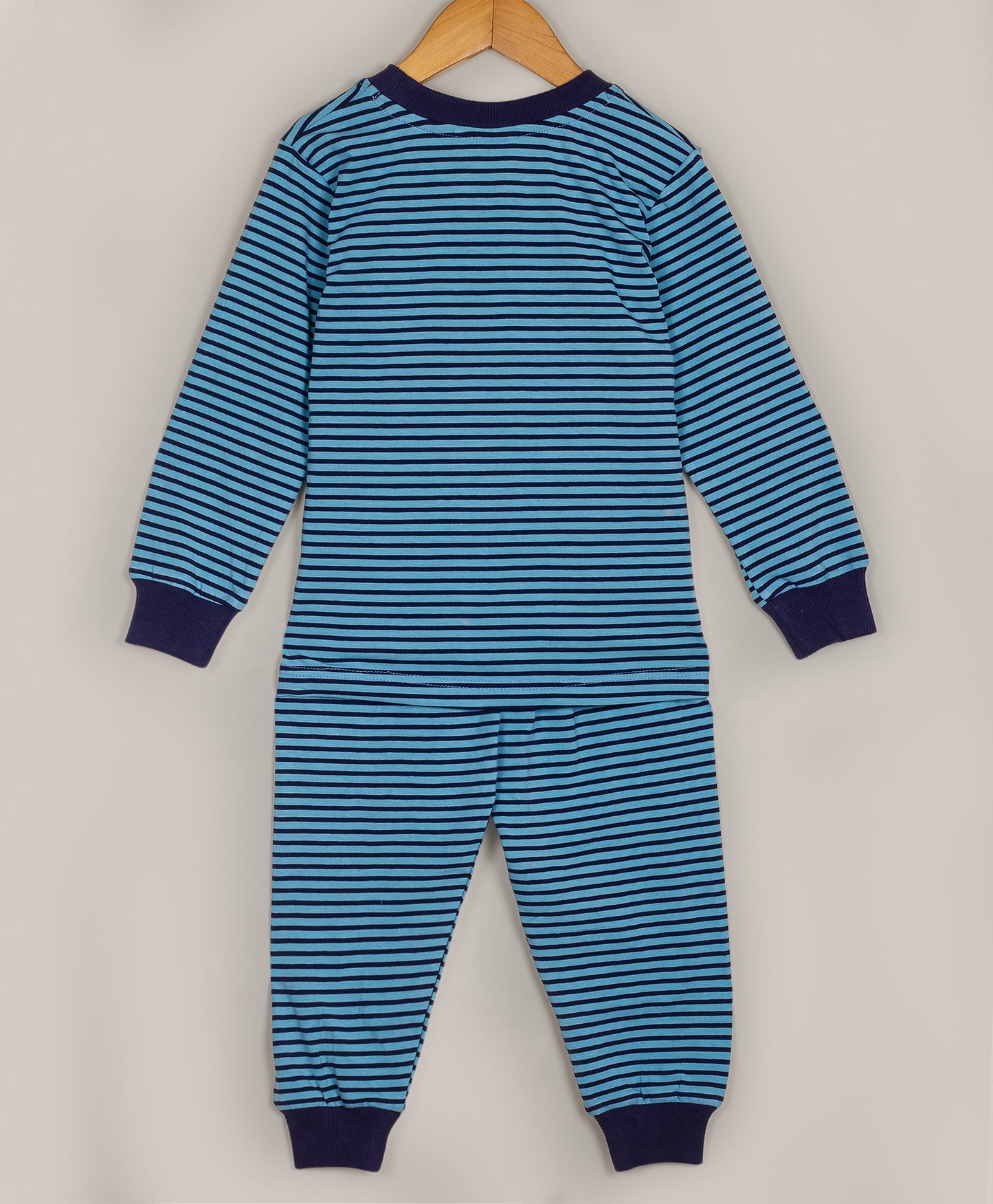 BLUE AND NAVY HORIZONTAL STRIPE PRINT JERSEY SLEEP SET