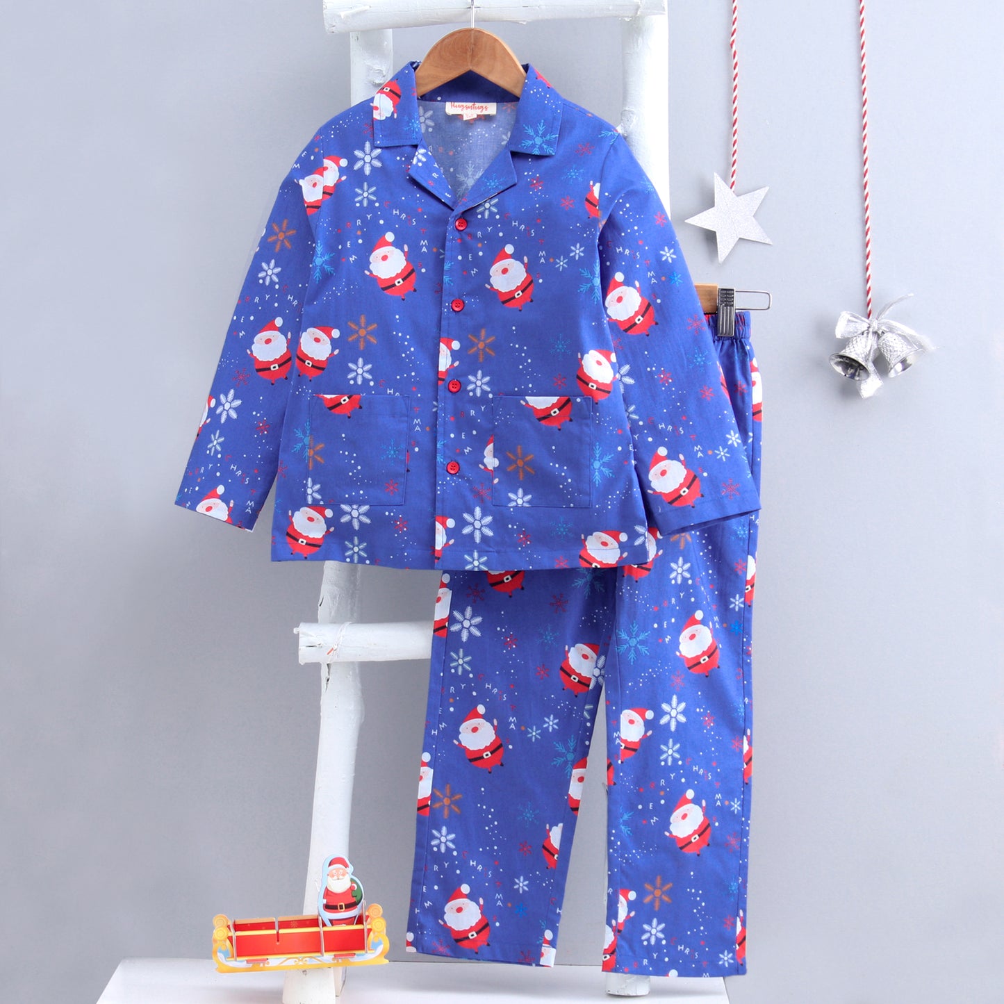 SANTA PRINT NIGHTSUIT ROYAL BLUE