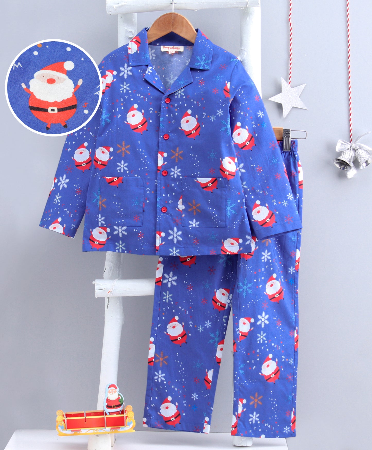 SANTA PRINT NIGHTSUIT ROYAL BLUE