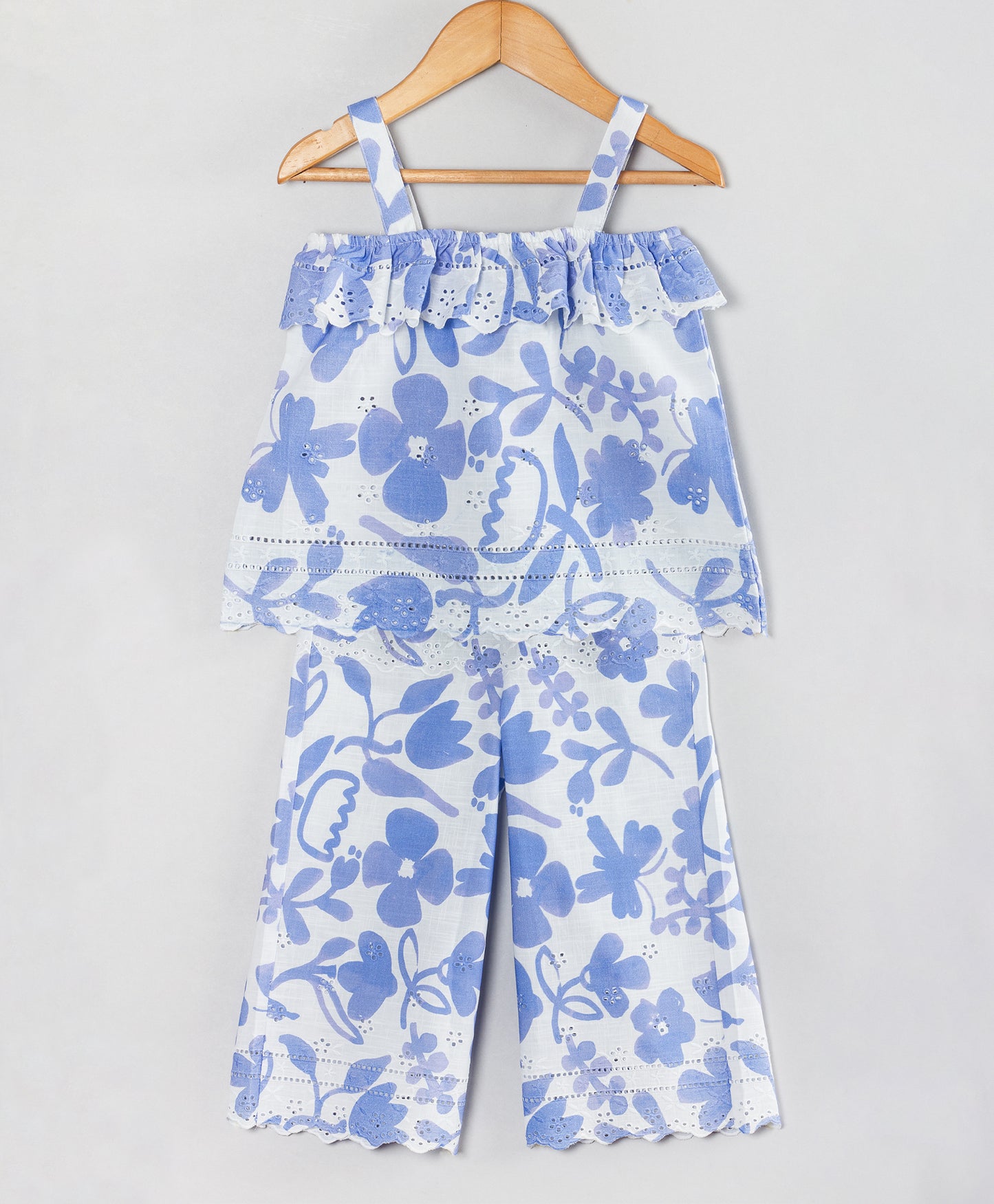 WHITE AND BLUE SCHIFFLI CO-ORD SET