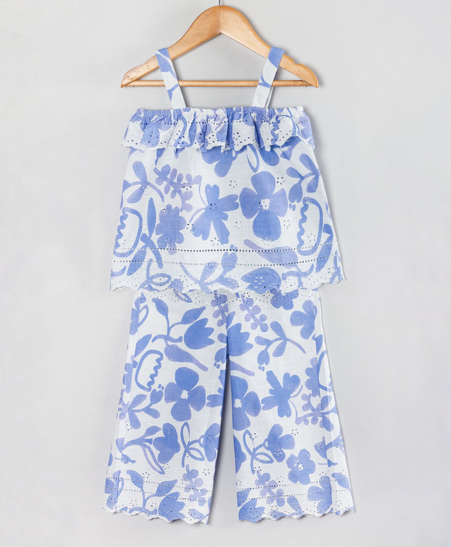 WHITE AND BLUE SCHIFFLI CO-ORD SET