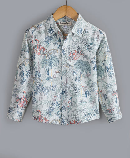 JUNGLE TREE PRINT FULL SLEEVES BOYS SHIRT