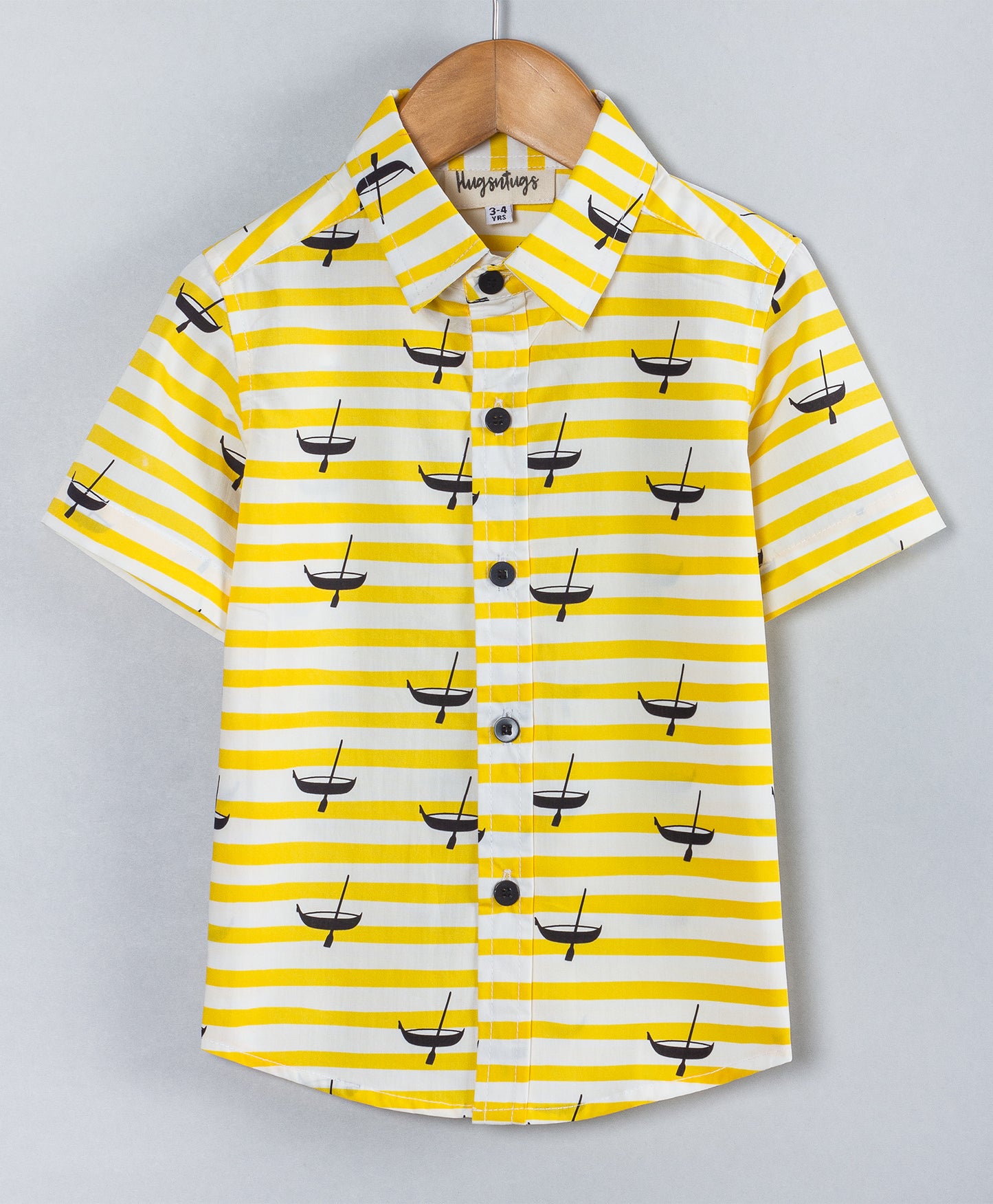 YELLOW STRIPE AND BOAT PRINT BOYS SHIRT