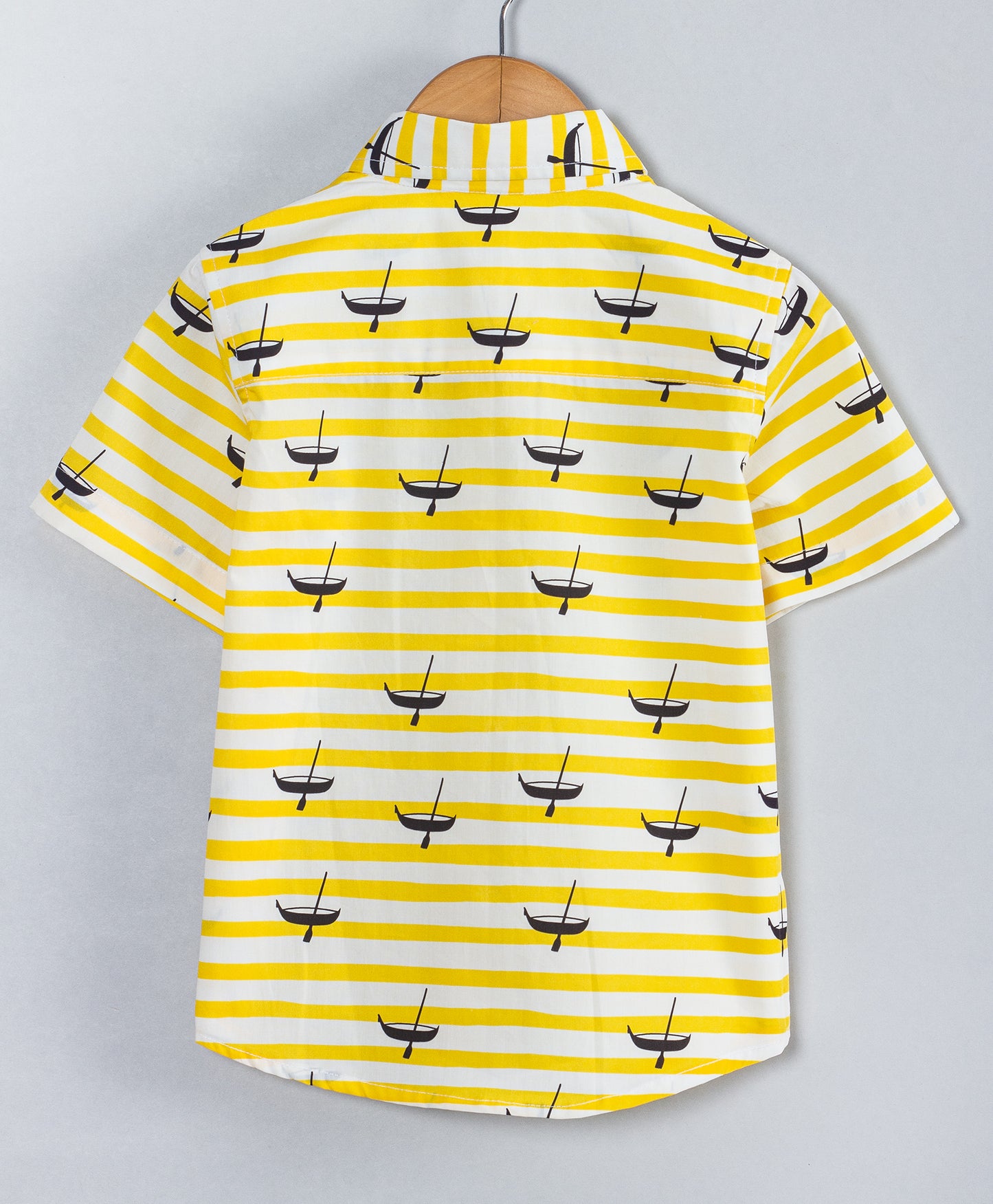 YELLOW STRIPE AND BOAT PRINT BOYS SHIRT