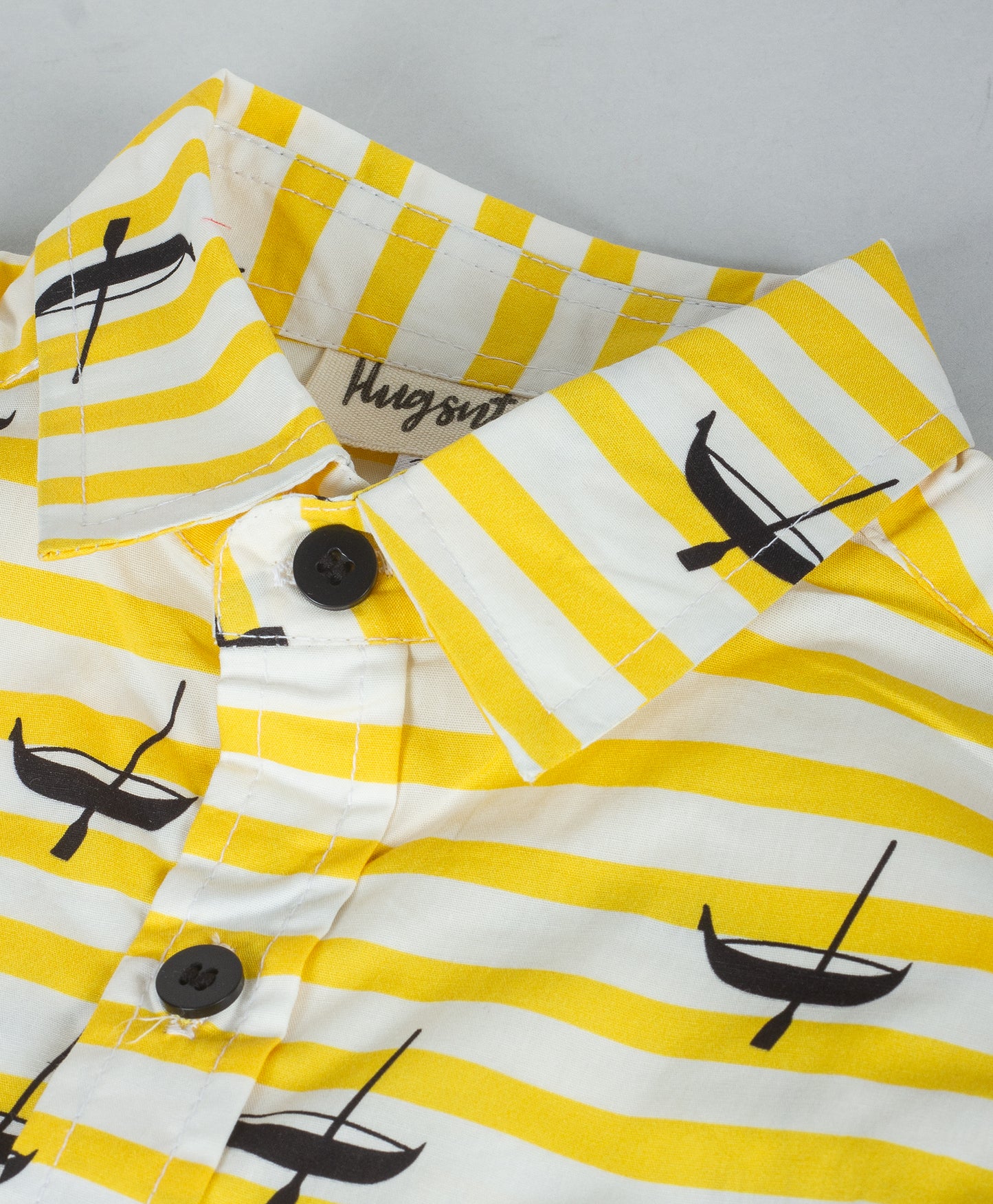 YELLOW STRIPE AND BOAT PRINT BOYS SHIRT