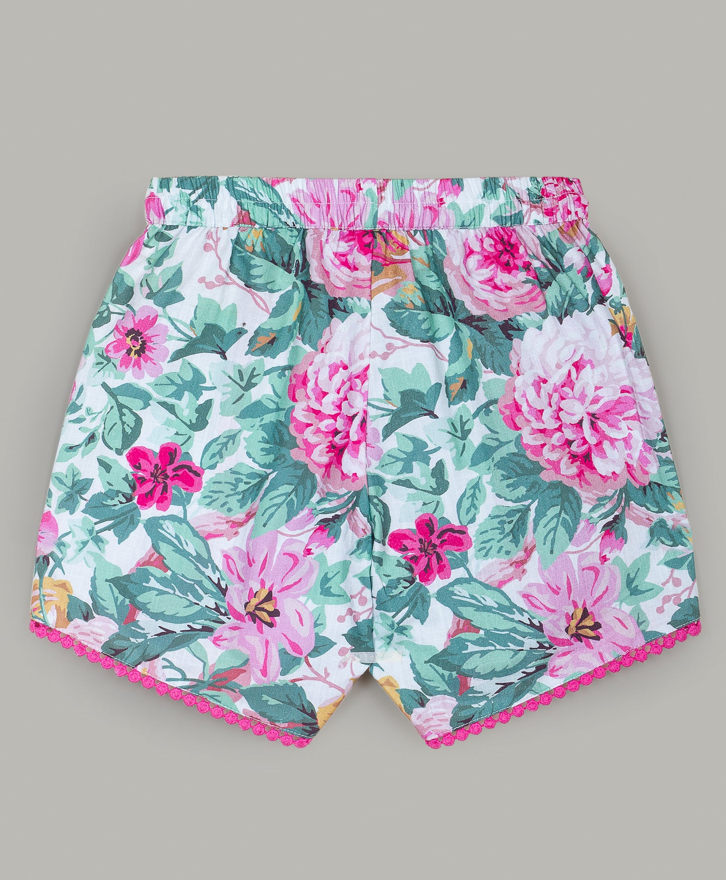 Floral Print Shorts with contrast lace along all seams