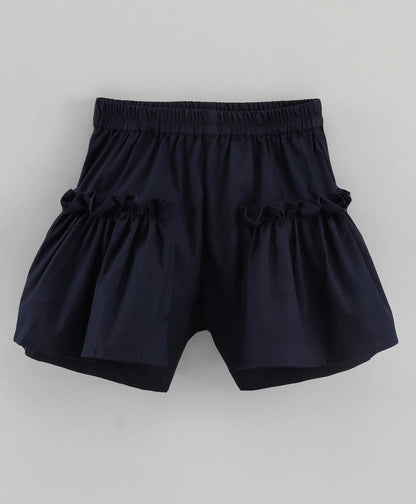 Navy shorts with side ruffle detailing