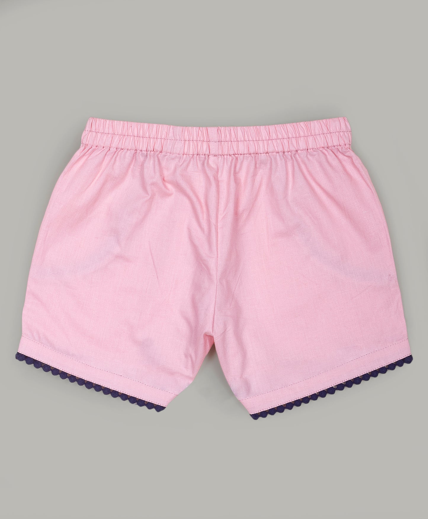 Pink shorts with navy lace detailing