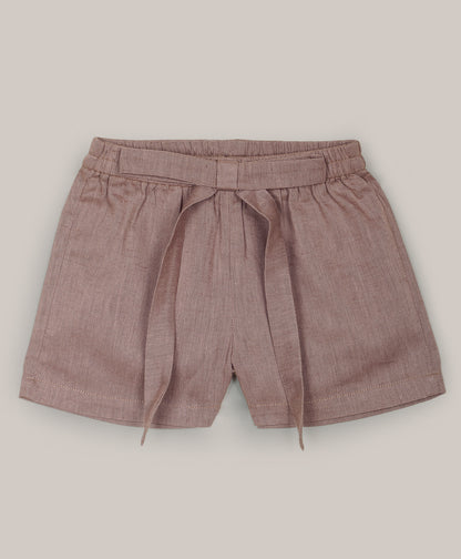 Khaki shorts with self fabric belt