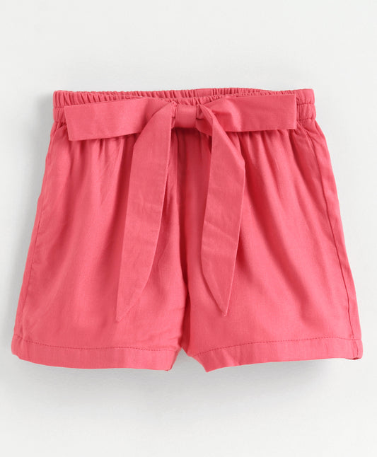 Coral Solid shorts with self fabric attached belt