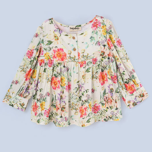 MULTI FLORAL FULL SLEEVES TOP WITH ROUND NECK