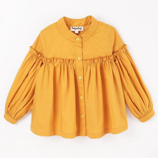 MUSTARD SOLID BUTTON DOWN FULL SLEEVES TOP