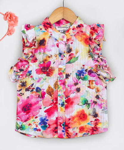 Water color effect floral print top