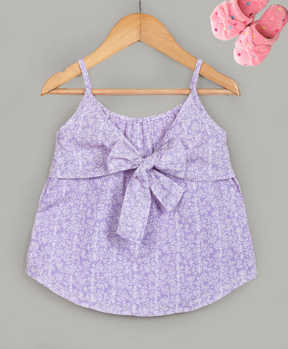 Lilac ditsy floral print scrappy top with tie up at front