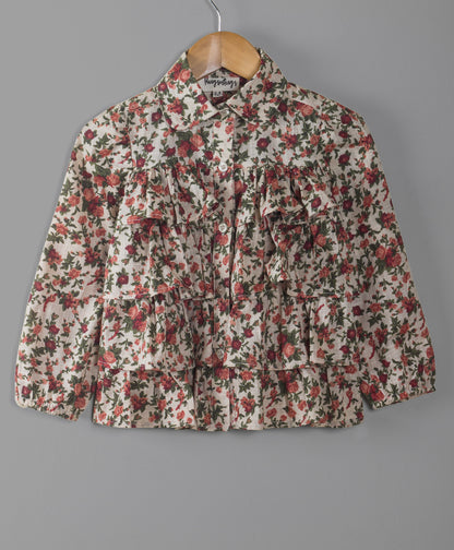 DITSY FLORAL PRINT TOP WITH FRILLS AT FRONT