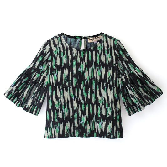 ABSTRACT PRINT TOP WITH BELL SLEEVES