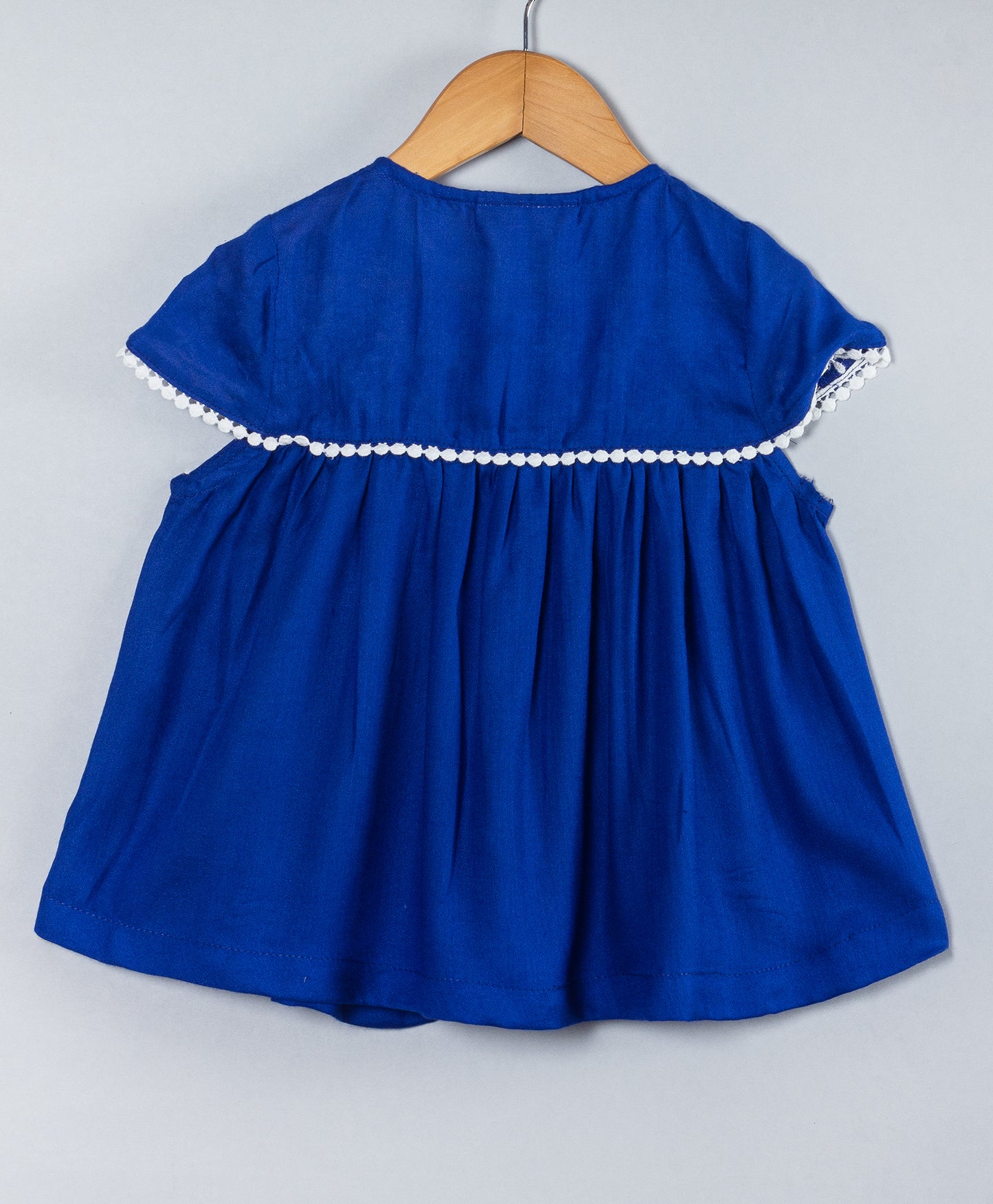 ROYAL BLUE SOLID TOP WITH ECRU EMBROIDERY ON YOKE