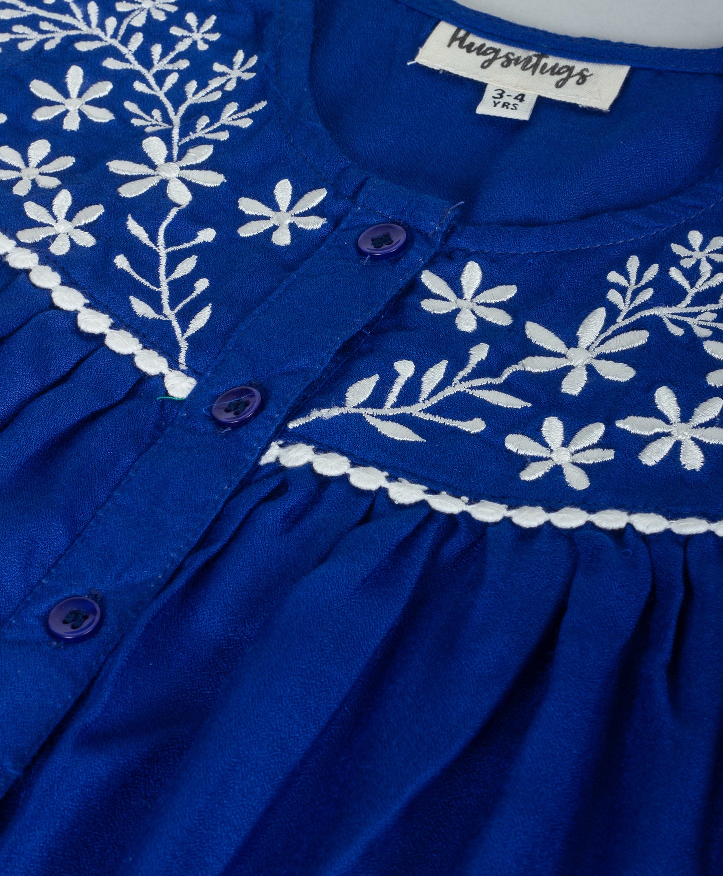 ROYAL BLUE SOLID TOP WITH ECRU EMBROIDERY ON YOKE