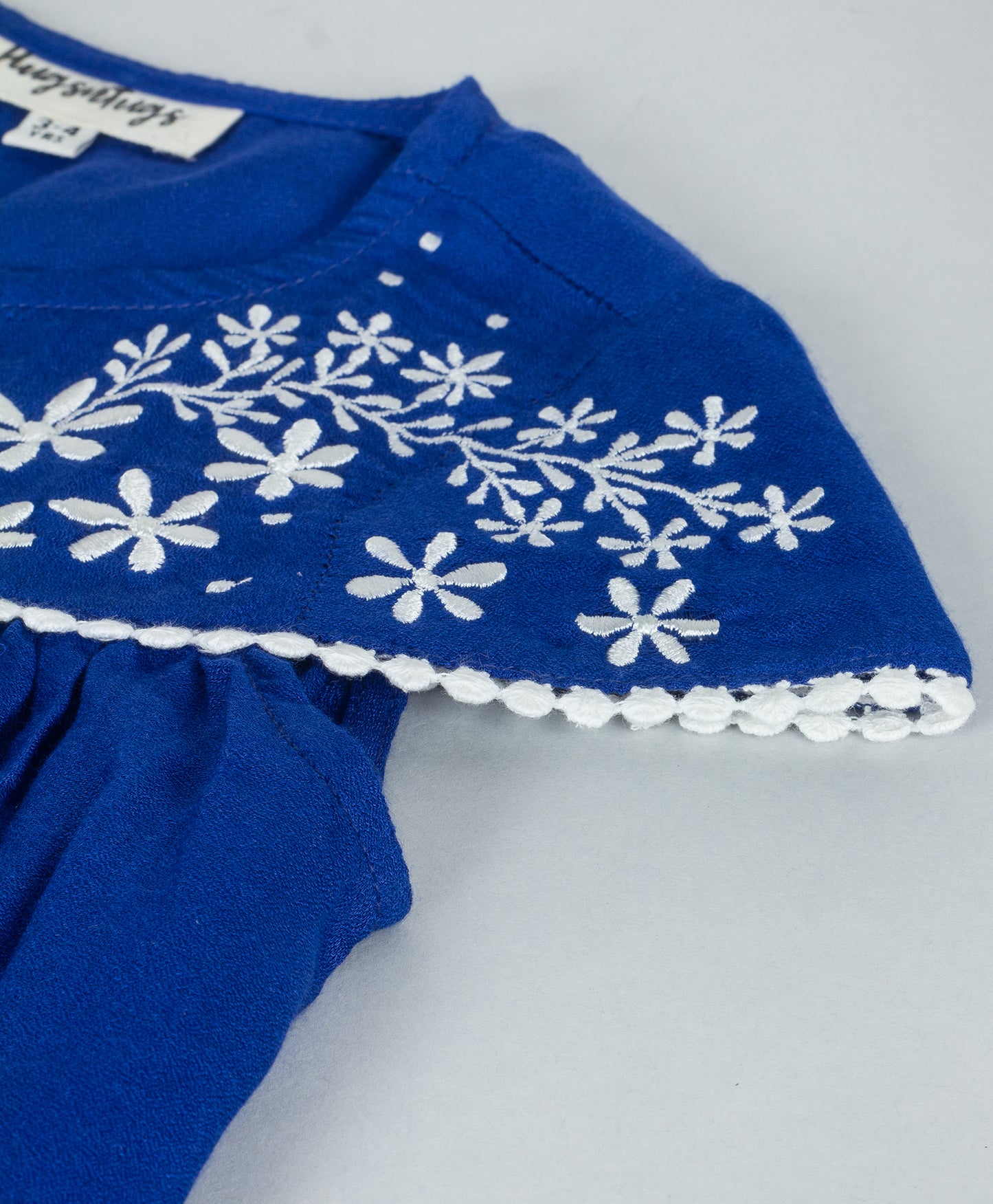 ROYAL BLUE SOLID TOP WITH ECRU EMBROIDERY ON YOKE