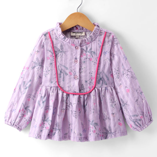 LILAC FLORAL PRINT FULL SLEEVES TOP WITH PIPING AT Y