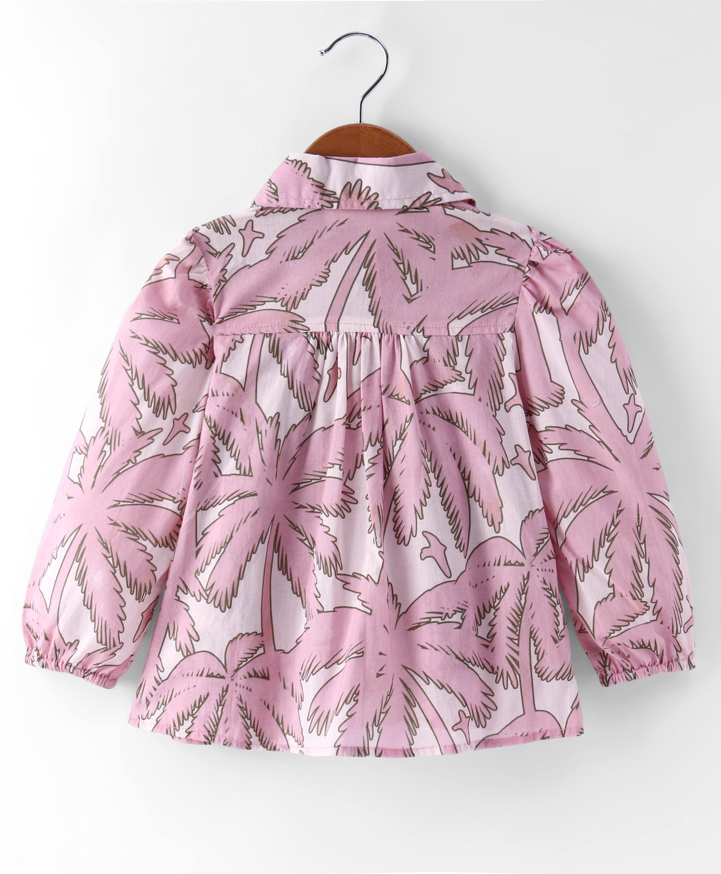 PINK PALM PRINT TOP WITH MULTI FRILLS