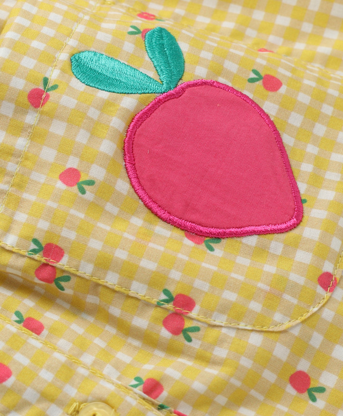 YELLOW CHECK AND STRAWBERRY PRINT FULL SLEEEVES TOP