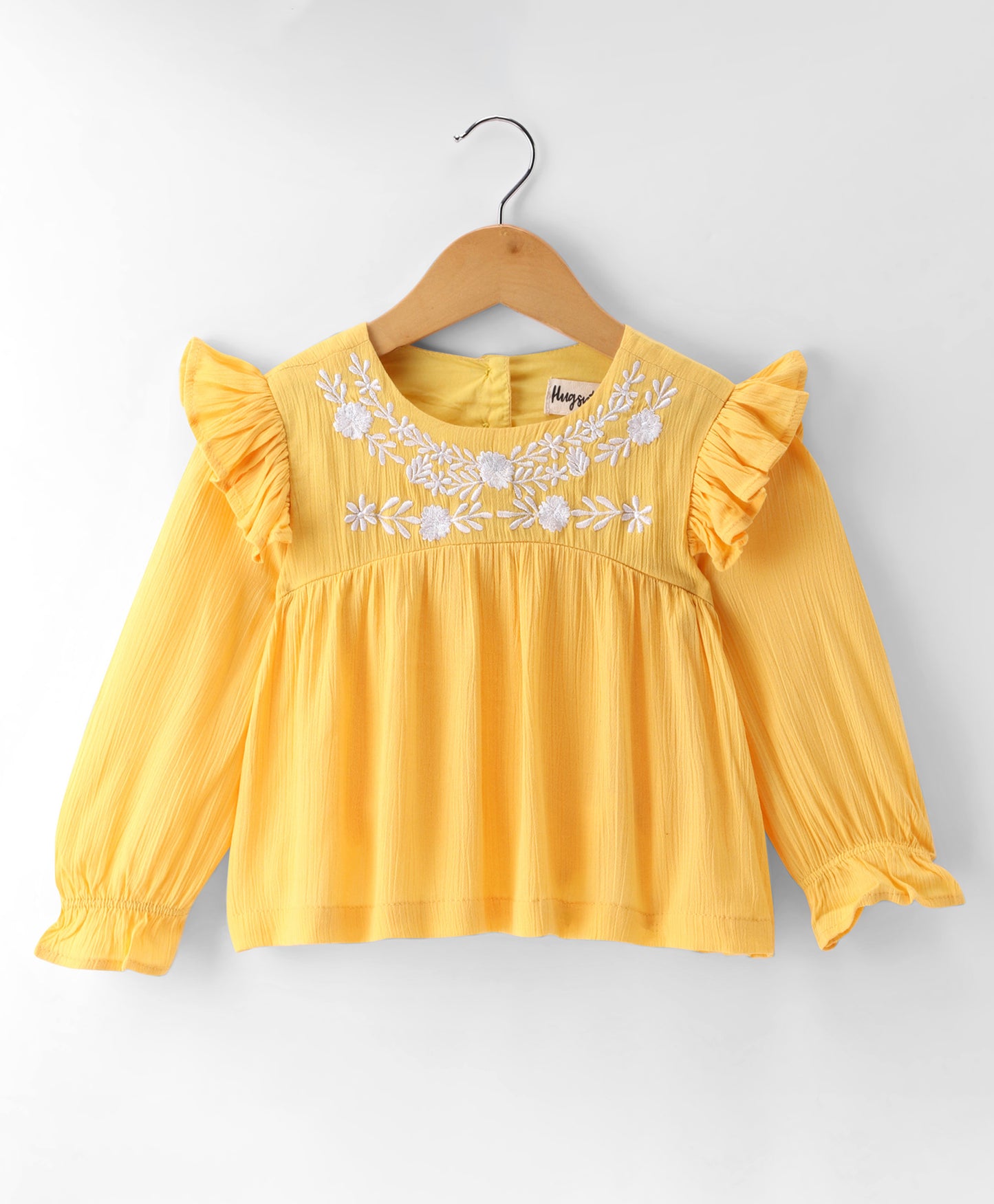 YELLOW SOLID CREPE TOP WITH EMBROIDERY