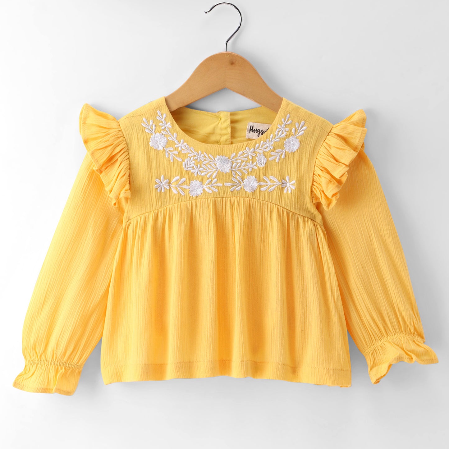 YELLOW SOLID CREPE TOP WITH EMBROIDERY