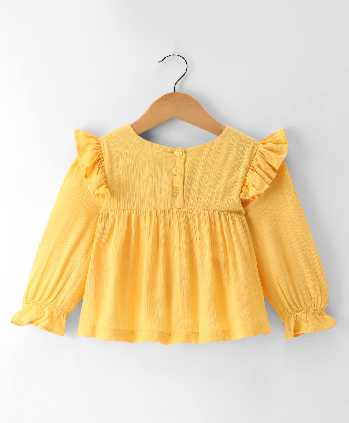 YELLOW SOLID CREPE TOP WITH EMBROIDERY