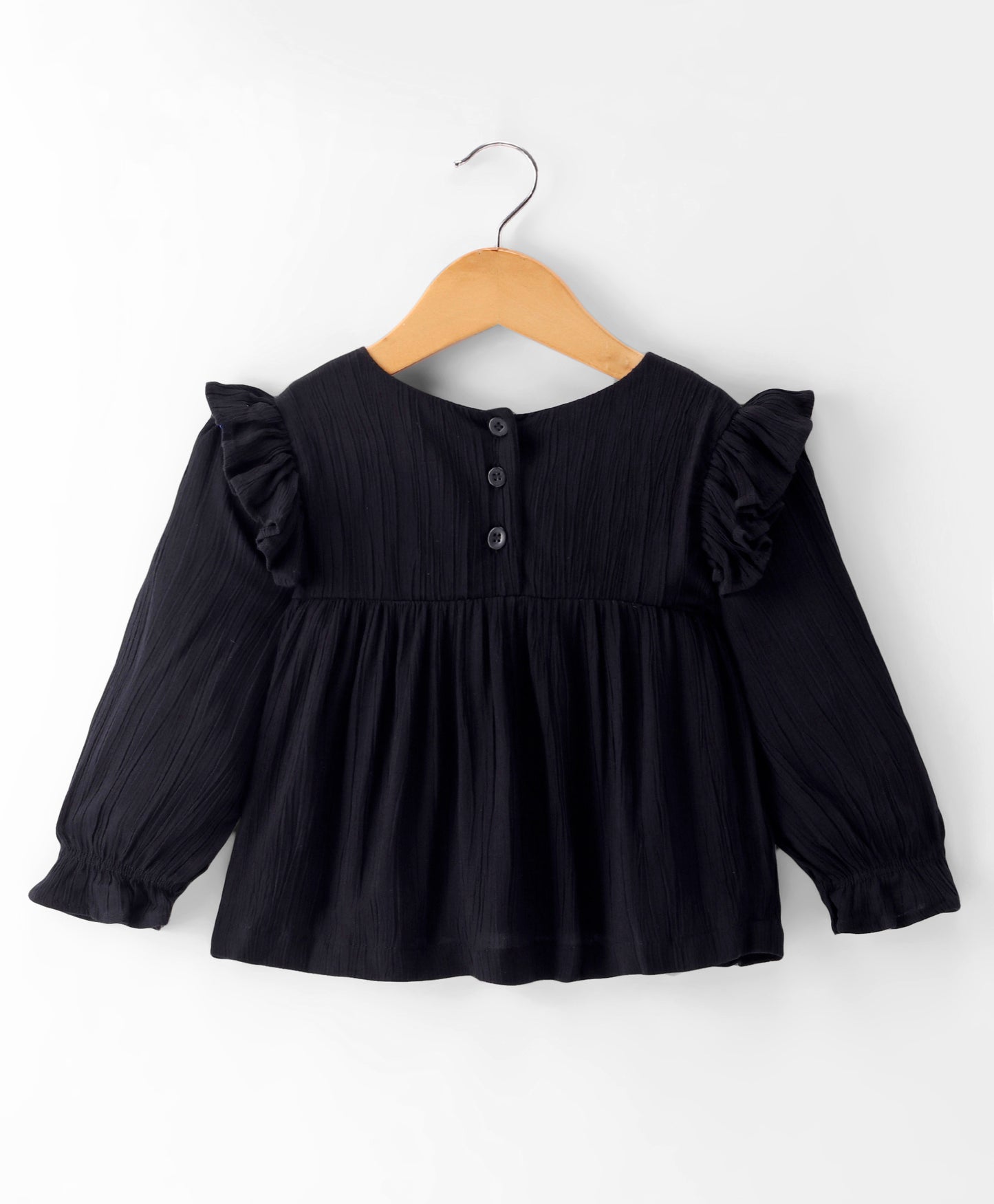 BLACK SOLID CREPE TOP WITH EMBROIDERY