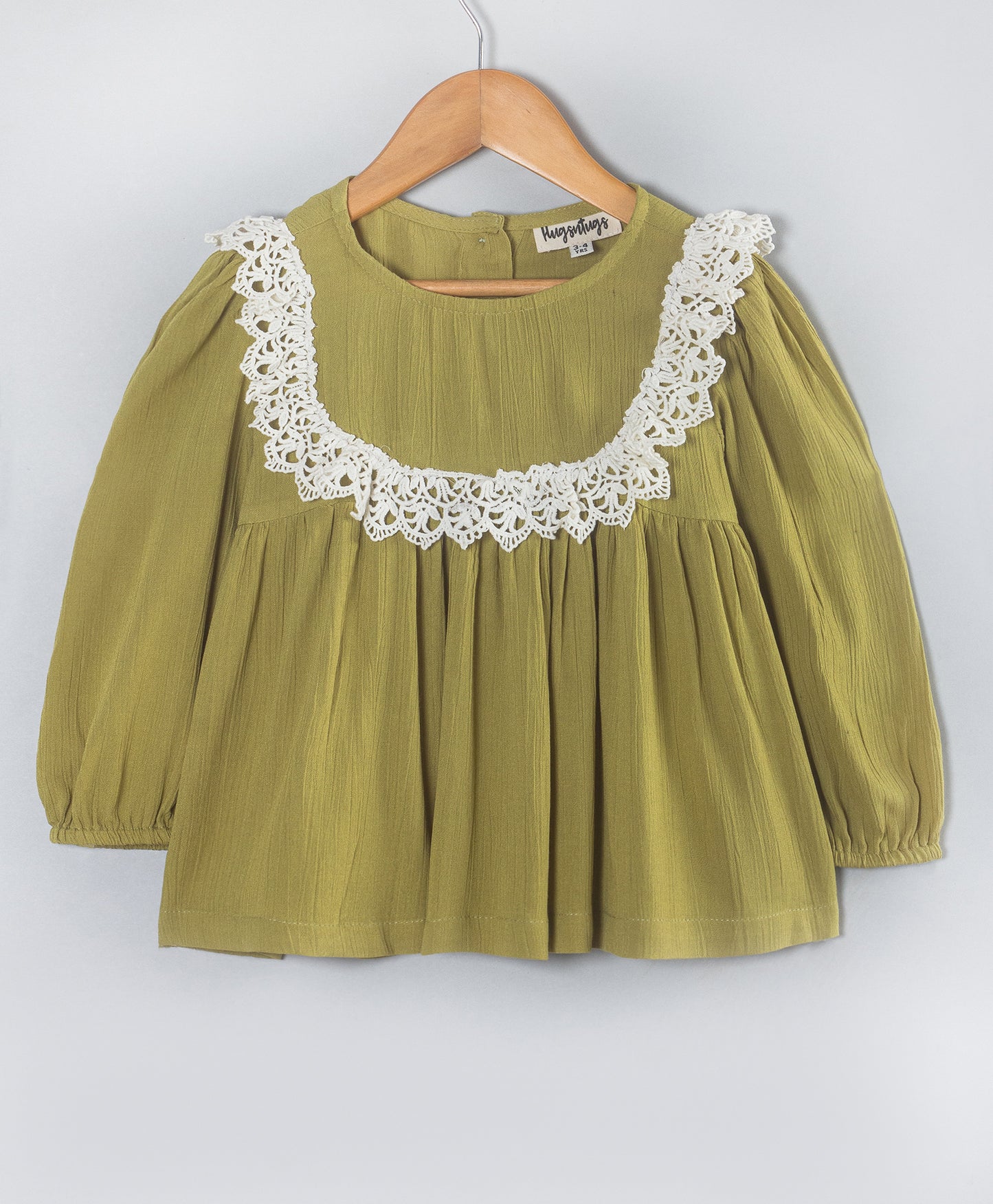 OLIVE GREEN SOLID TOP WITH CONTRAST LACE