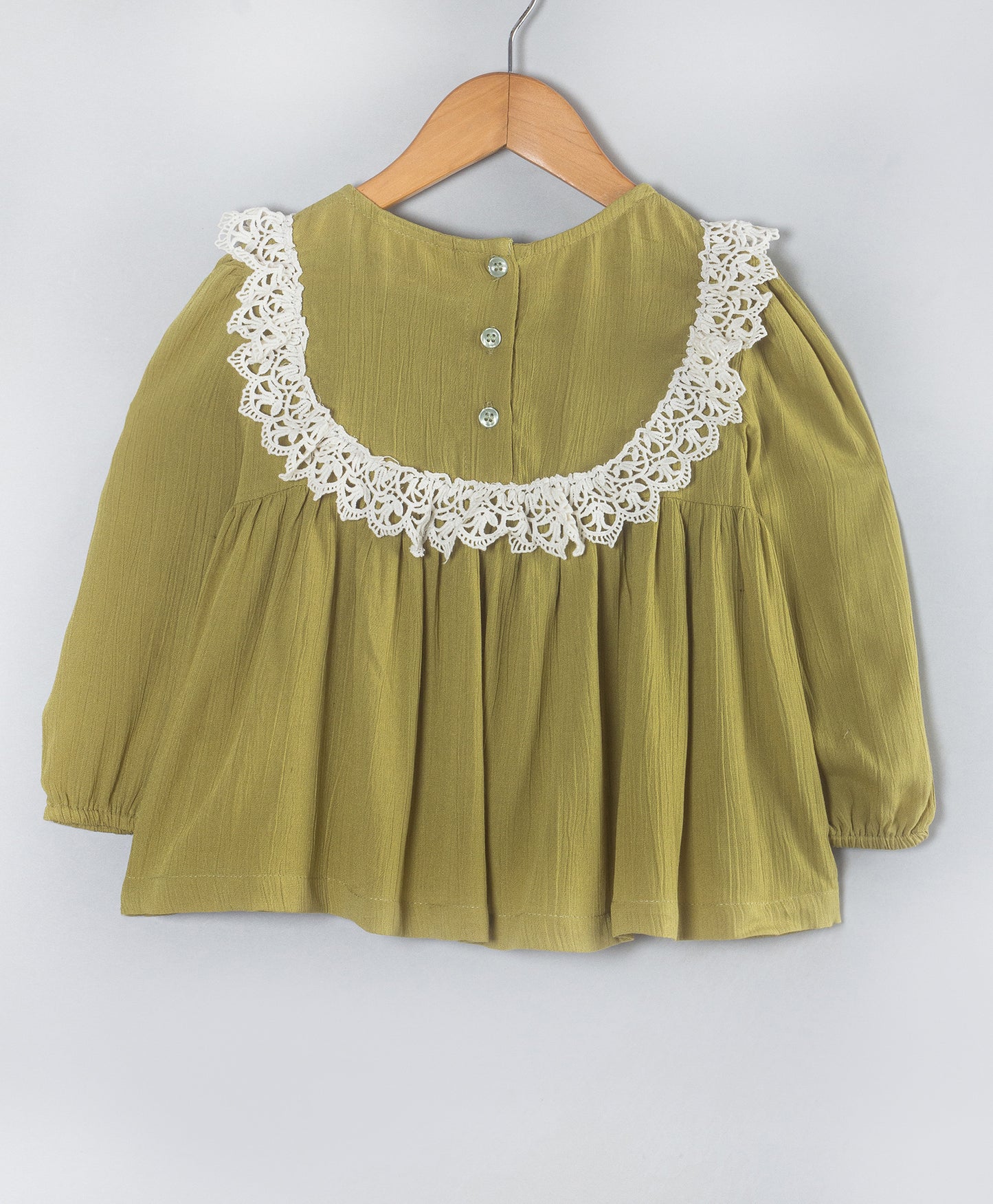 OLIVE GREEN SOLID TOP WITH CONTRAST LACE