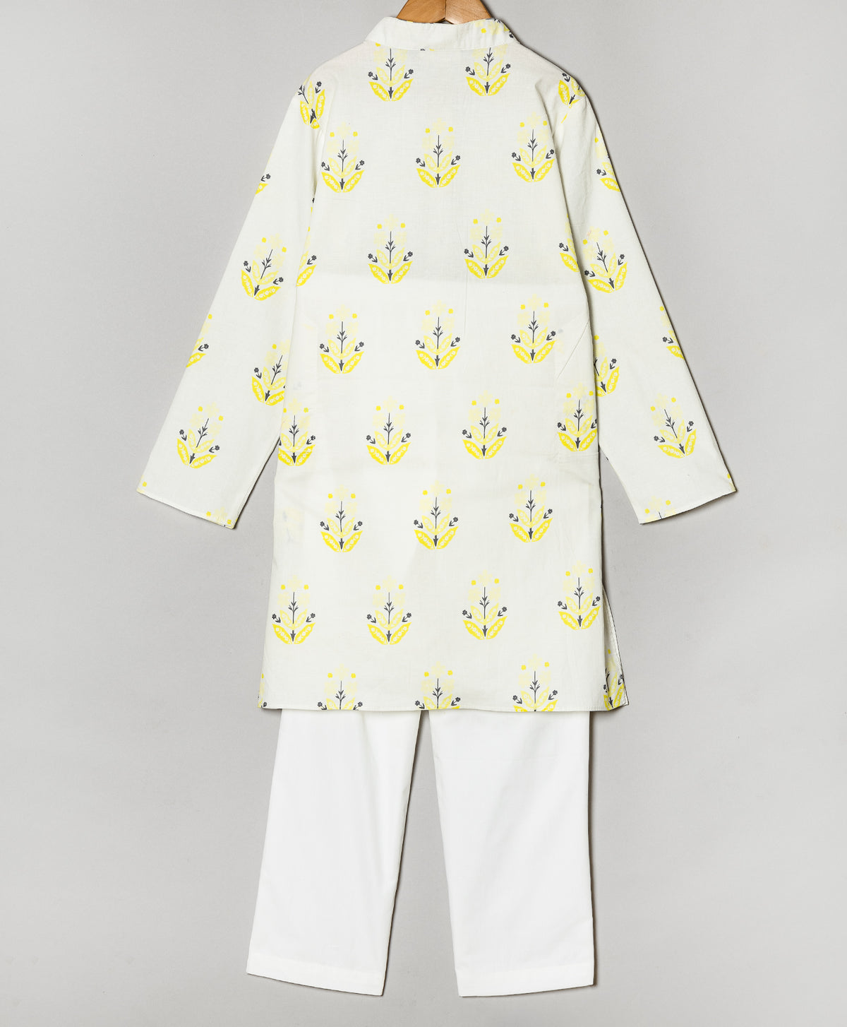 YELLOW MOTIF PRINT KURTA SET WITH EMBROIDERY