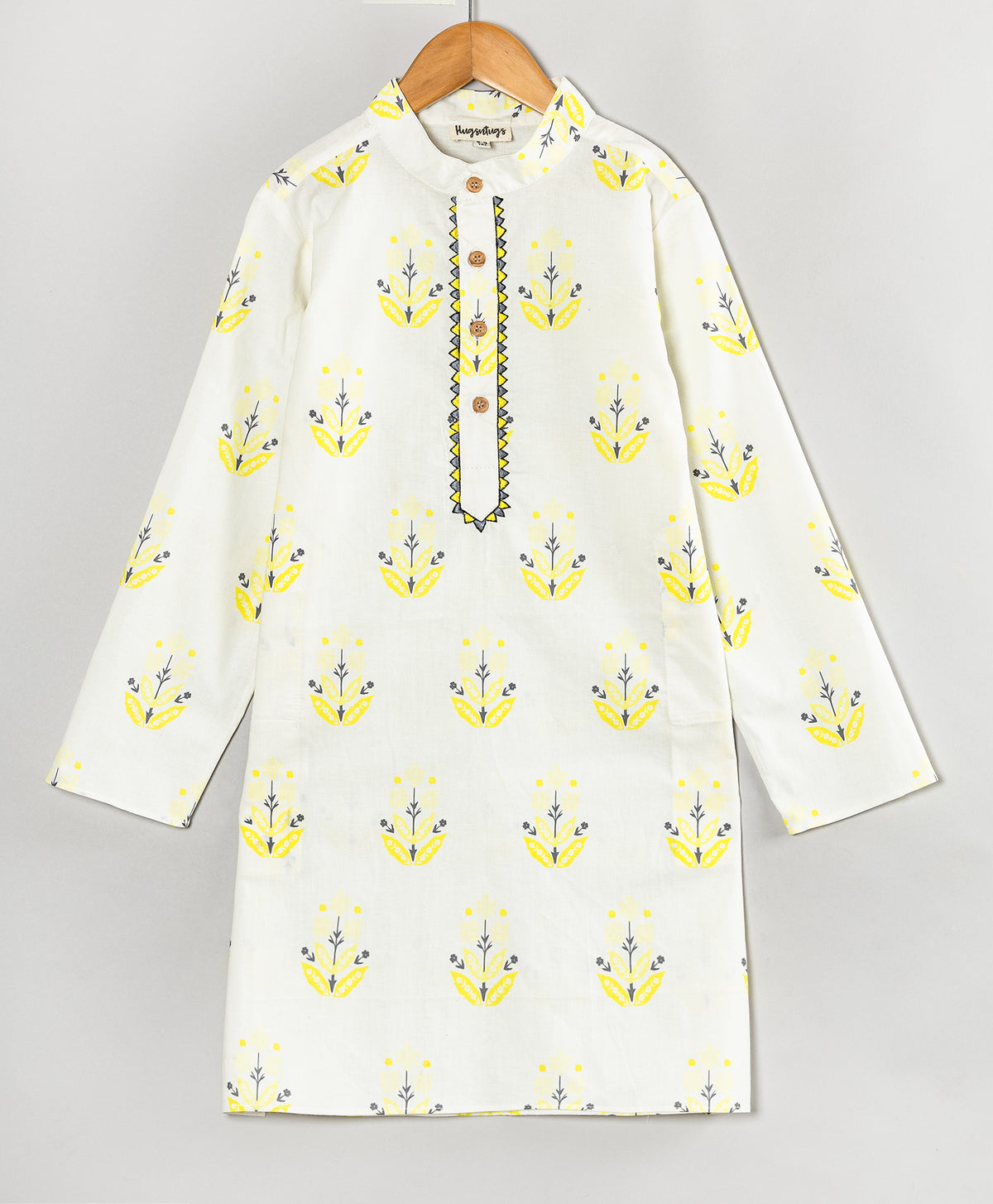YELLOW MOTIF PRINT KURTA SET WITH EMBROIDERY