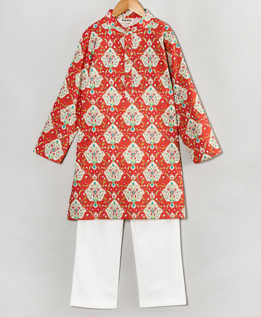 RED MOTIF PRINT KURTA SET
