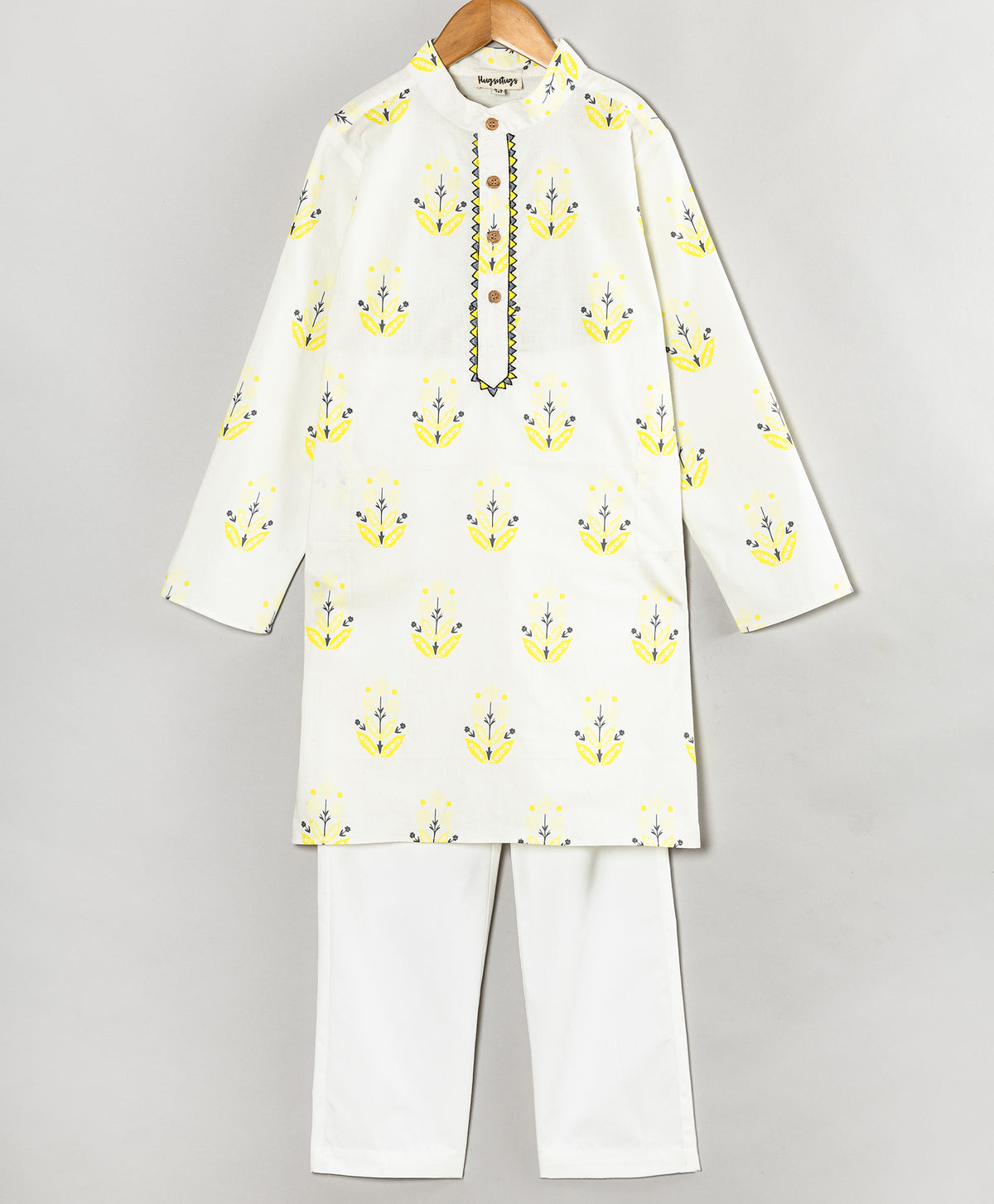 YELLOW MOTIF PRINT KURTA SET WITH EMBROIDERY