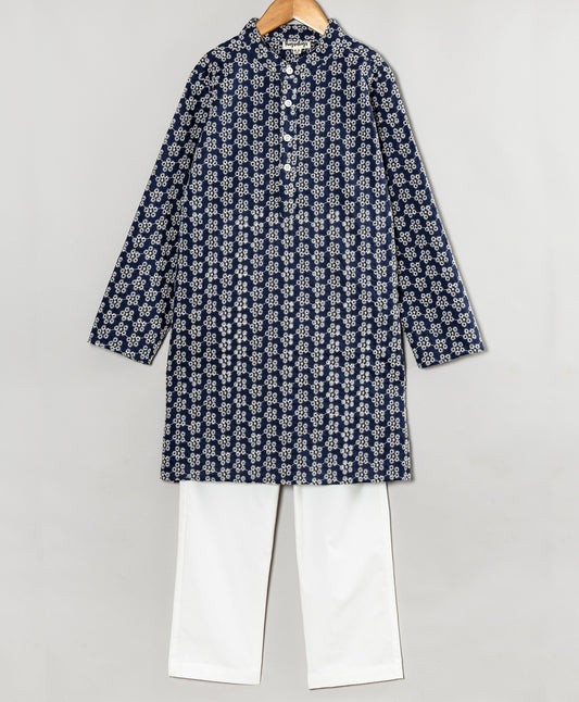 NAVY SCHIFFLI KURTA SET